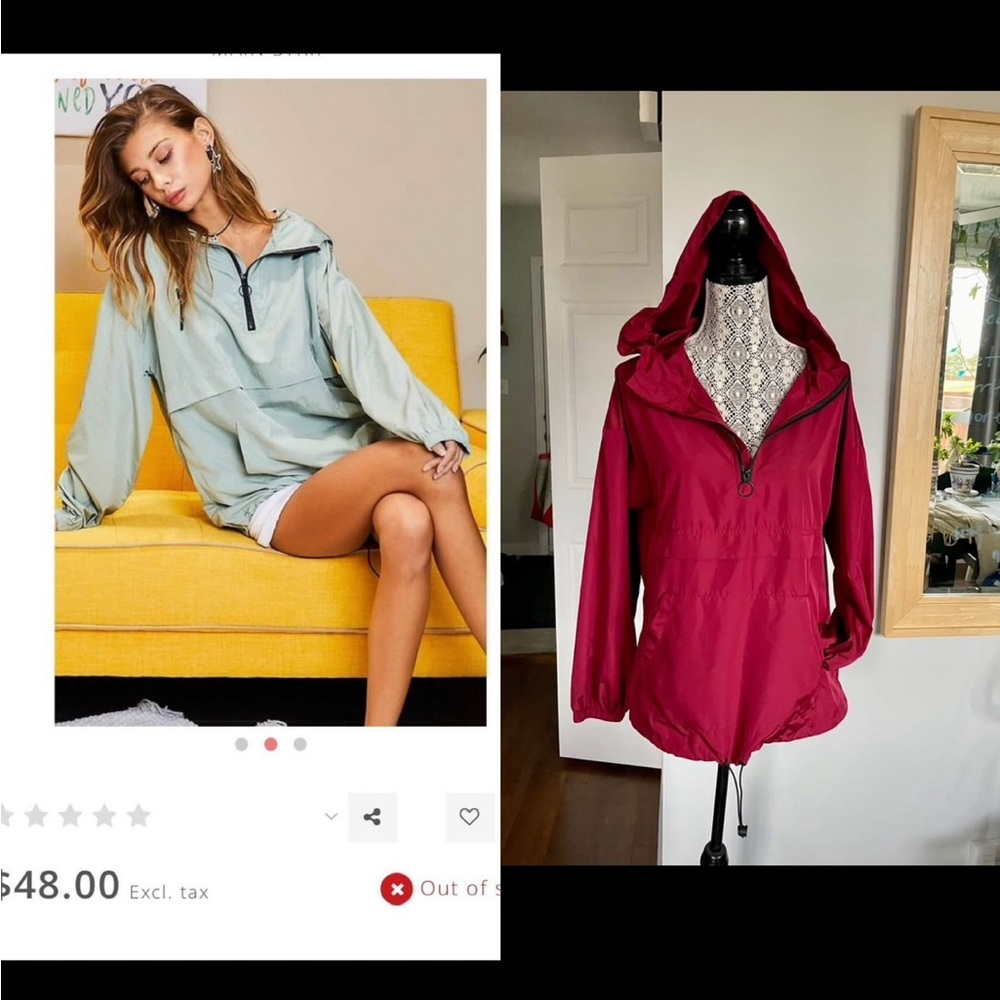 Trendy Hooded Pullover Windbreaker Jacket. Burgundy. Small/Medium